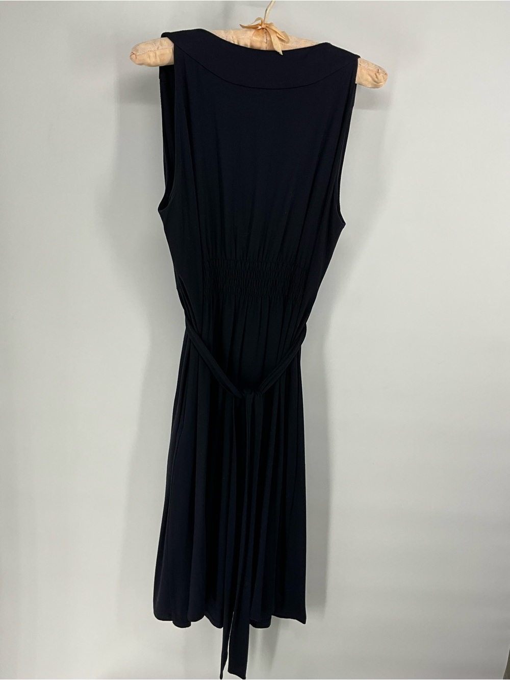 Nicole Navy V‑Neck Boho Chic Pleated Mini Rayon Dress with Beaded Waist M - Picture 5 of 6